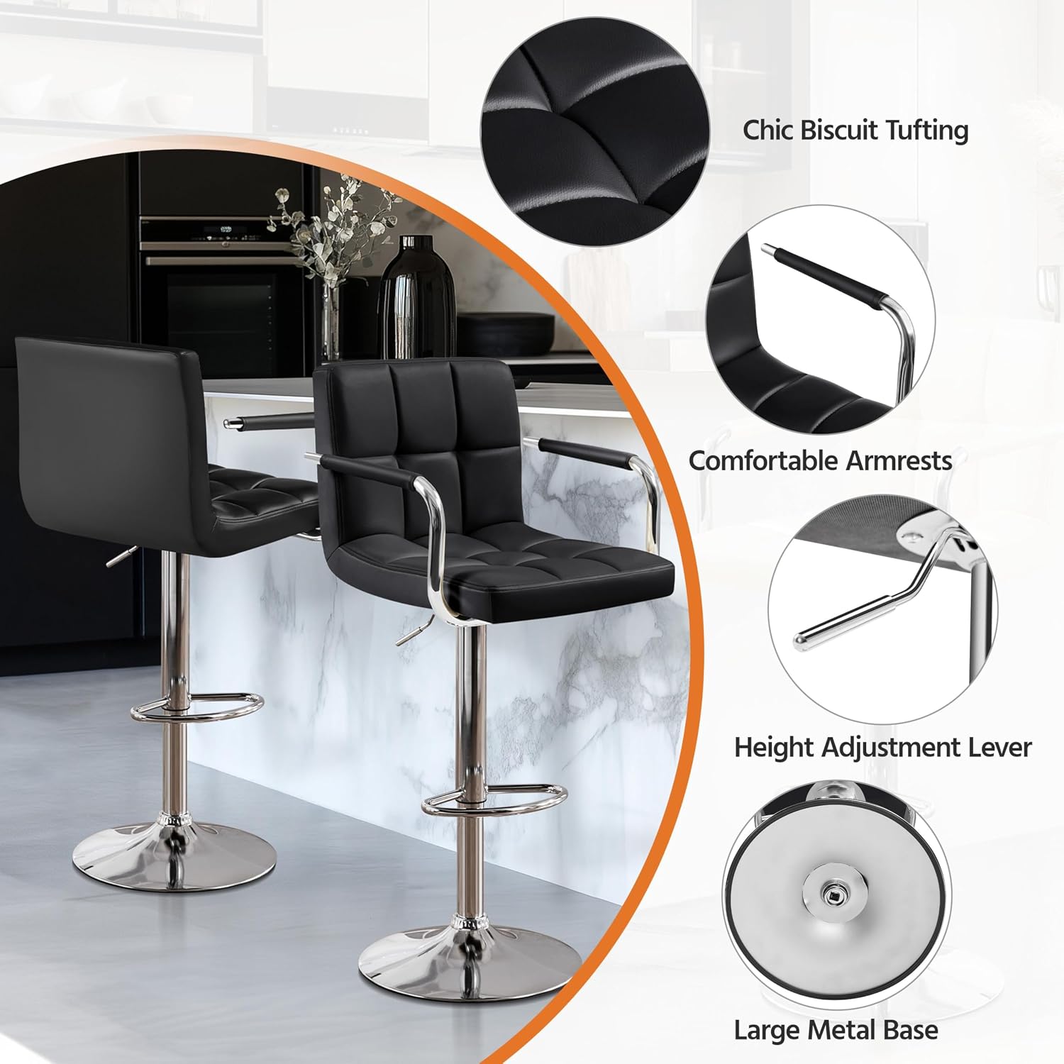 Bar Stools Set Of 2, PU Leathe - огляд і ціна Commercial Kitchen Counter
